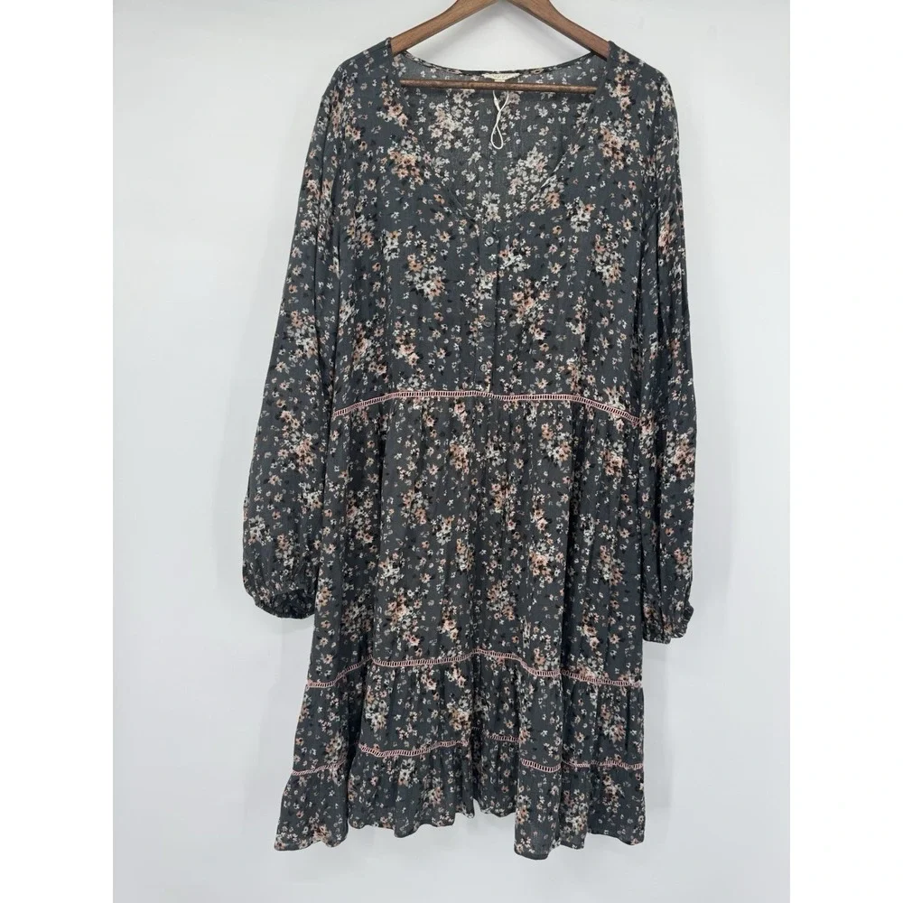 Oddi Boho Babydoll Tiered Cottage Prairie Oversized Dress 3X long sleeve country